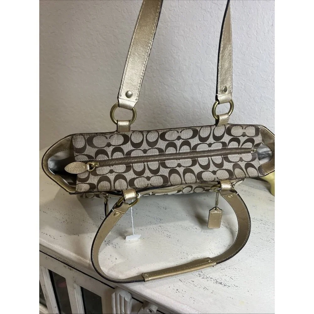 Coach (2010) Penelope Signature Jacquard Women’s Shoulder Bag Gold/Tan F14694 - Picture 8 of 16